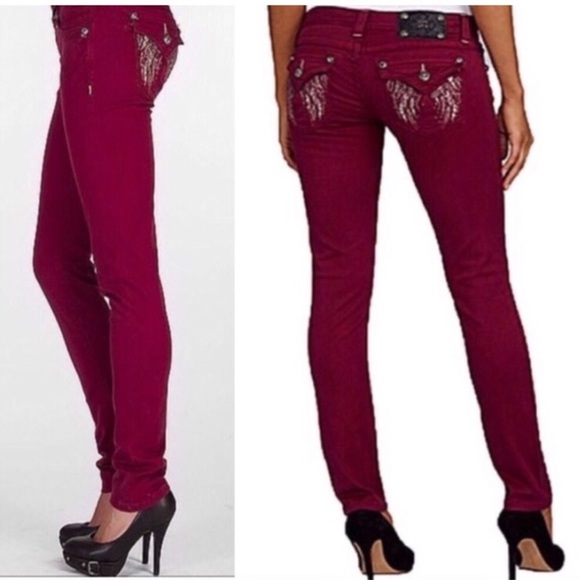 Miss Me Denim - Miss Me Skinny Jeans Raspberry Angel Wings Bling